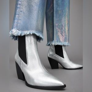 NWOT AllSaints Silver Ria Metallic Leather Chelsea Ankle Boots All Saints Size 6